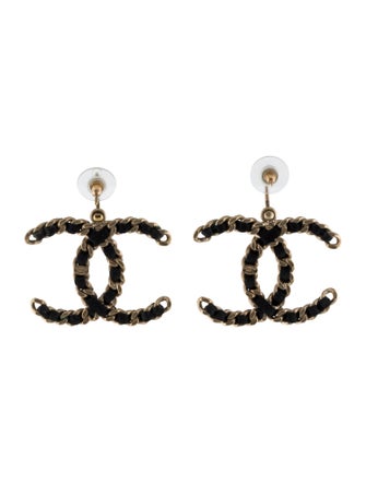 Chanel Leather CC Drop Earrings