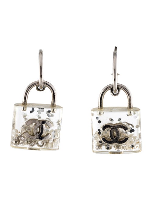 Chanel Faux Pearl & Resin CC Logo Padlock Drop Earrings