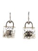 Chanel Faux Pearl & Resin CC Logo Padlock Drop Earrings