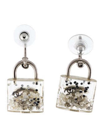 Chanel Faux Pearl & Resin CC Logo Padlock Drop Earrings