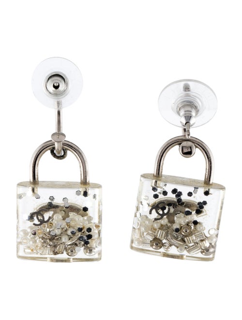 Chanel Faux Pearl & Resin CC Logo Padlock Drop Earrings