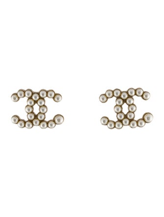 Chanel Faux Pearl CC Stud Earrings