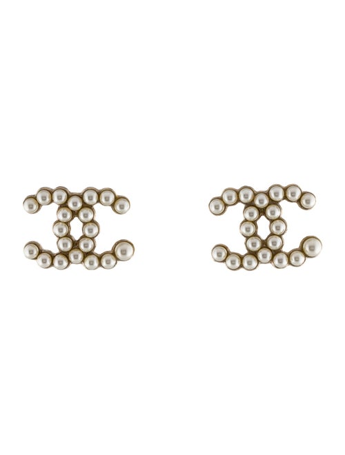 Chanel Faux Pearl CC Stud Earrings