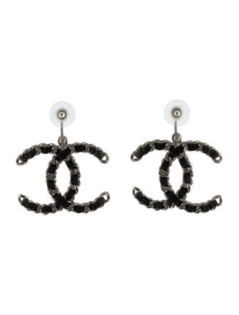 Chanel Leather CC Drop Earrings