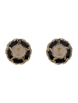 Chanel Leather & Faux Pearl CC Stud Earrings