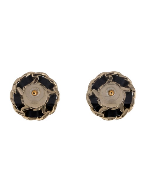 Chanel Leather & Faux Pearl CC Stud Earrings