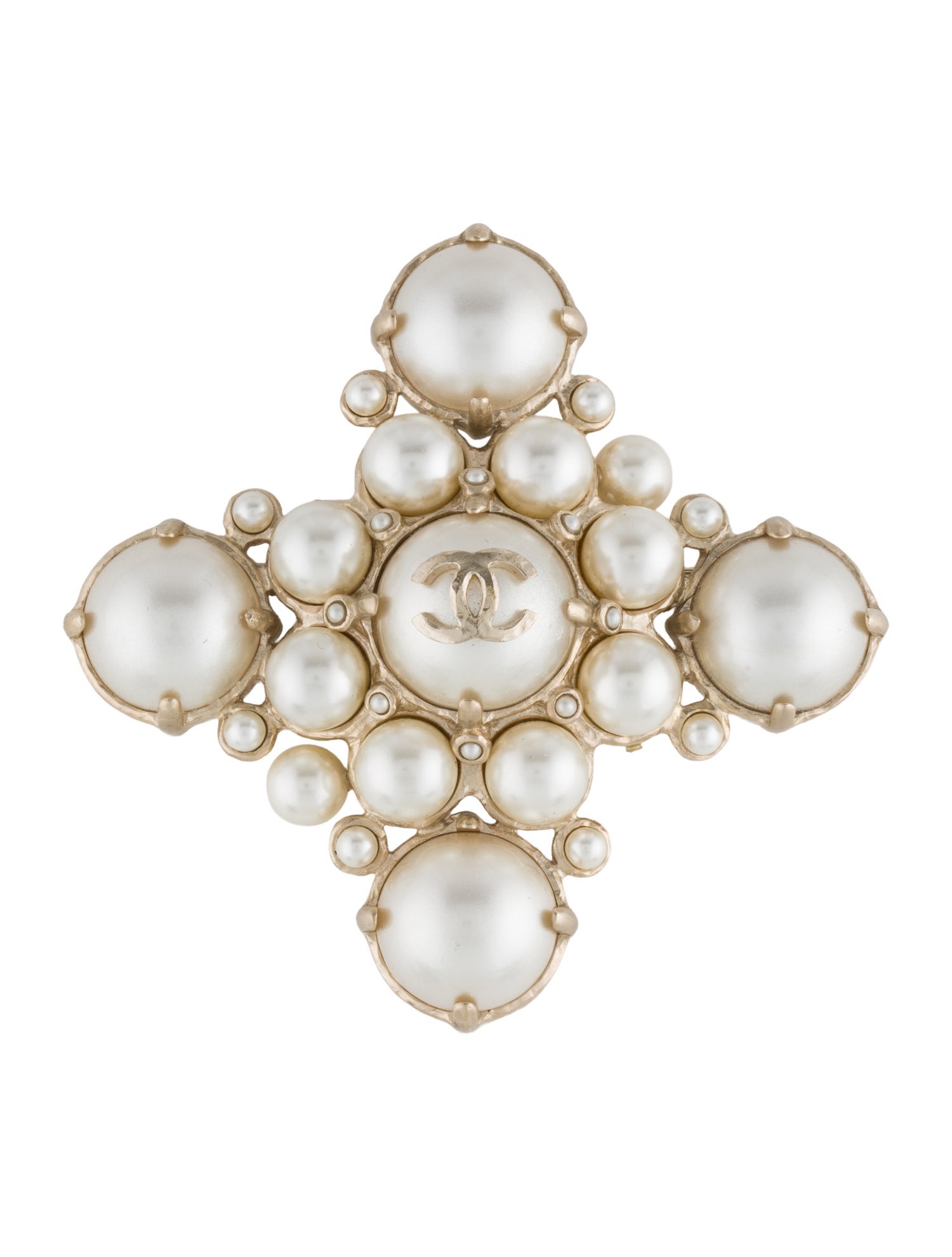 Chanel Faux Pearl CC Cross Brooch