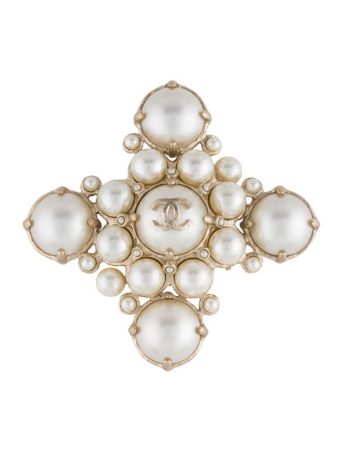Chanel Faux Pearl CC Cross Brooch