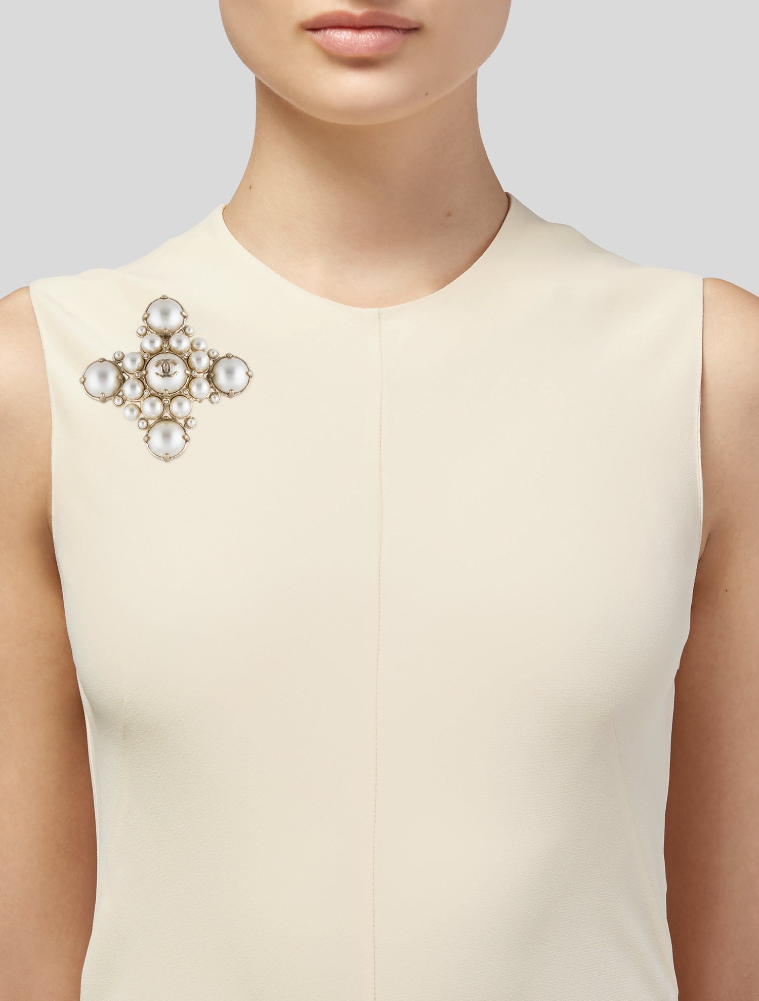 Chanel Faux Pearl CC Cross Brooch