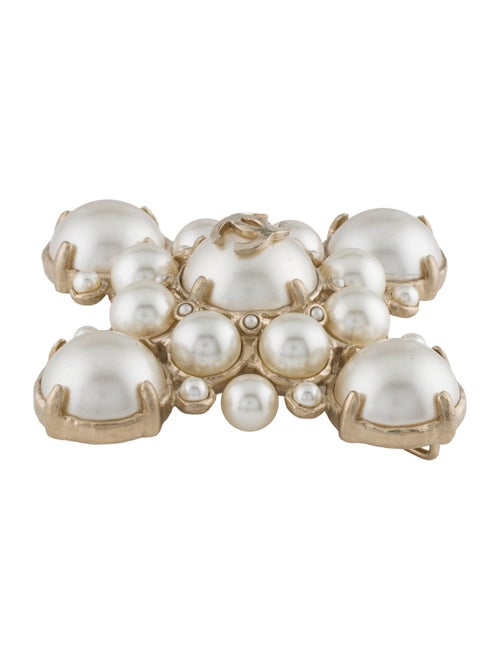 Chanel Faux Pearl CC Cross Brooch