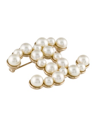 Chanel Faux Pearl CC Brooch
