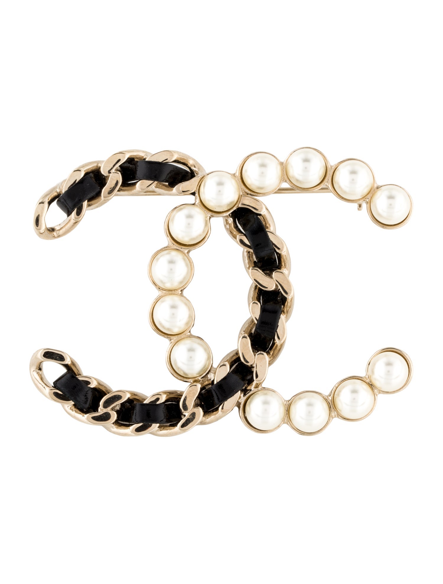 Chanel Faux Pearl & Leather CC Logo Brooch