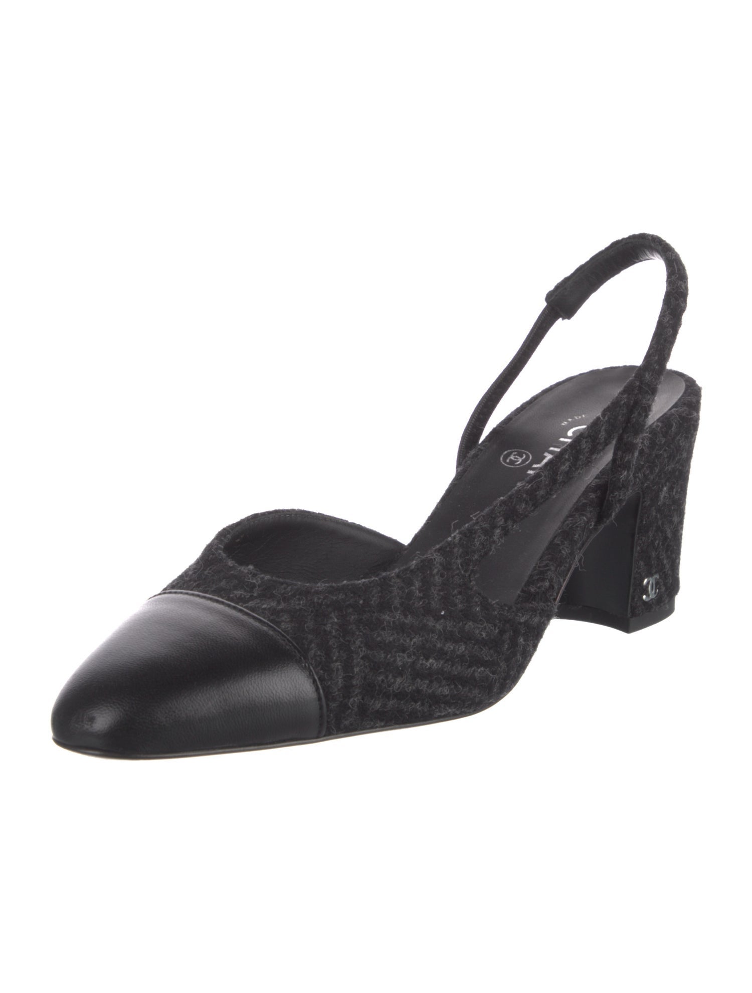 Chanel Interlocking CC Logo Tweed Slingback Pumps