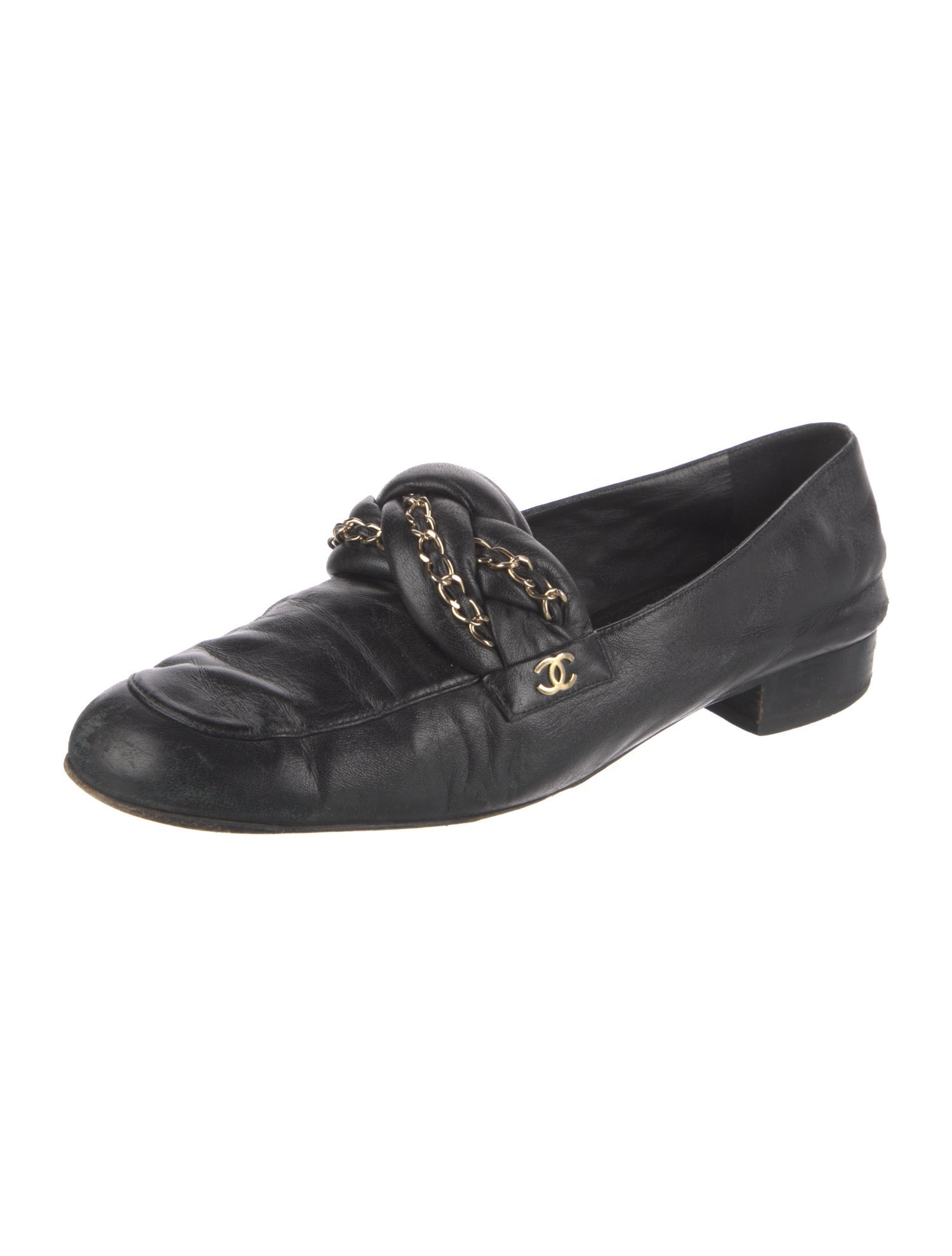 Chanel Interlocking CC Logo Leather Loafers