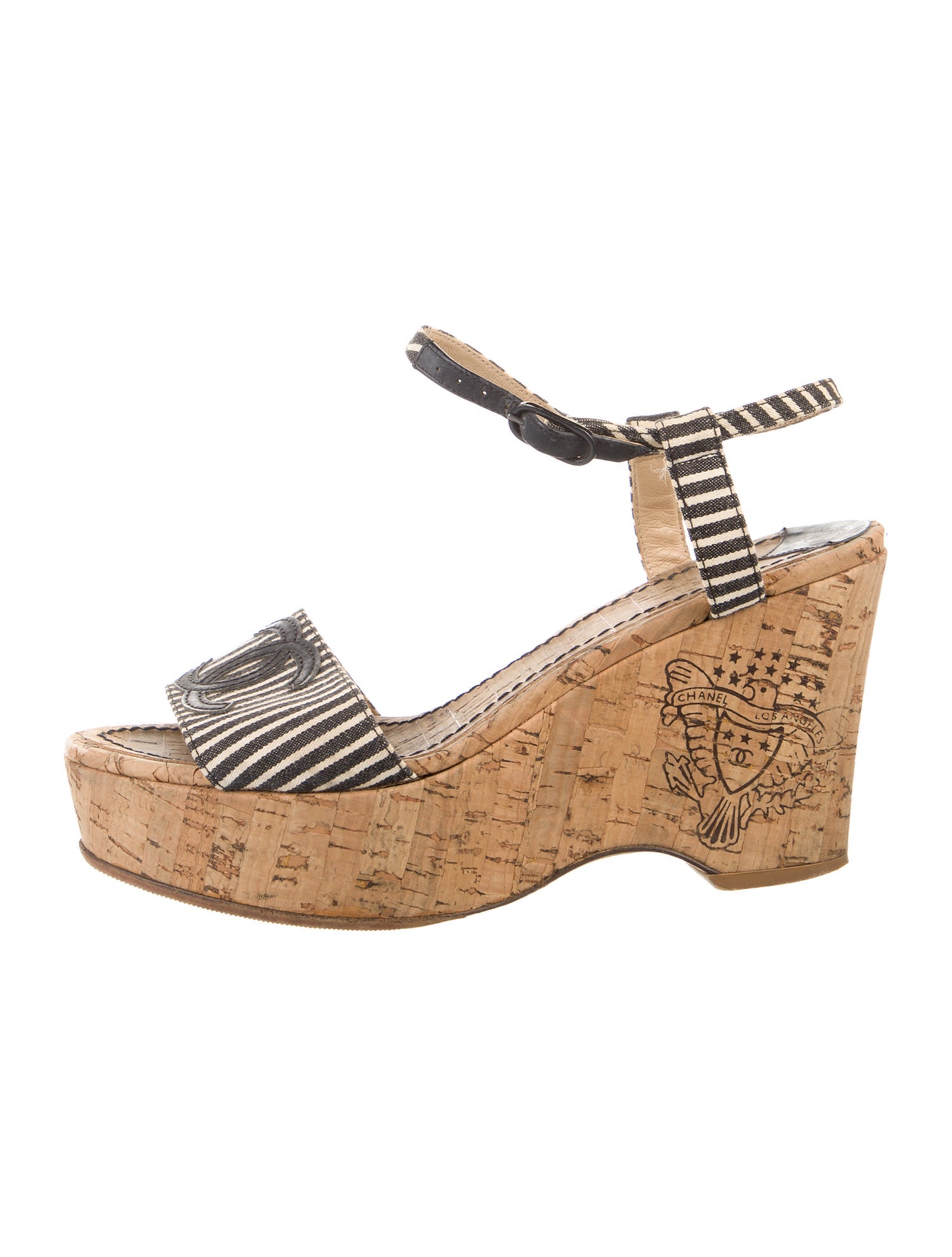 Chanel Interlocking CC Logo Leather Trim Embellishment Sandals