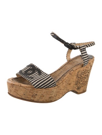 Chanel Interlocking CC Logo Leather Trim Embellishment Sandals