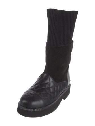 Chanel Interlocking CC Logo Suede Boots