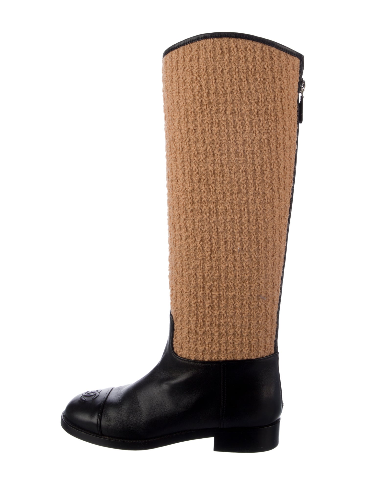 Chanel Interlocking CC Logo Tweed Riding Boots
