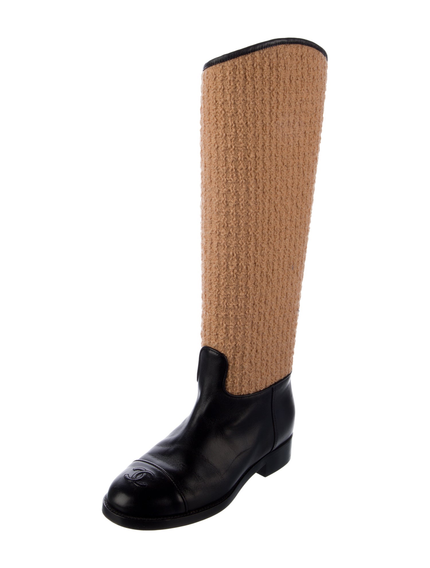 Chanel Interlocking CC Logo Tweed Riding Boots