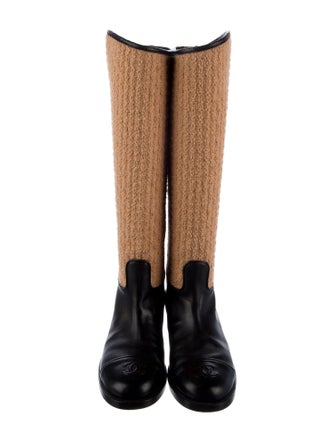Chanel Interlocking CC Logo Tweed Riding Boots