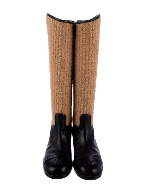 Chanel Interlocking CC Logo Tweed Riding Boots