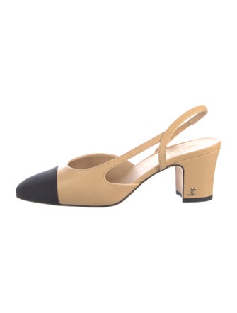 Chanel Interlocking CC Logo Goat Leather Slingback Pumps