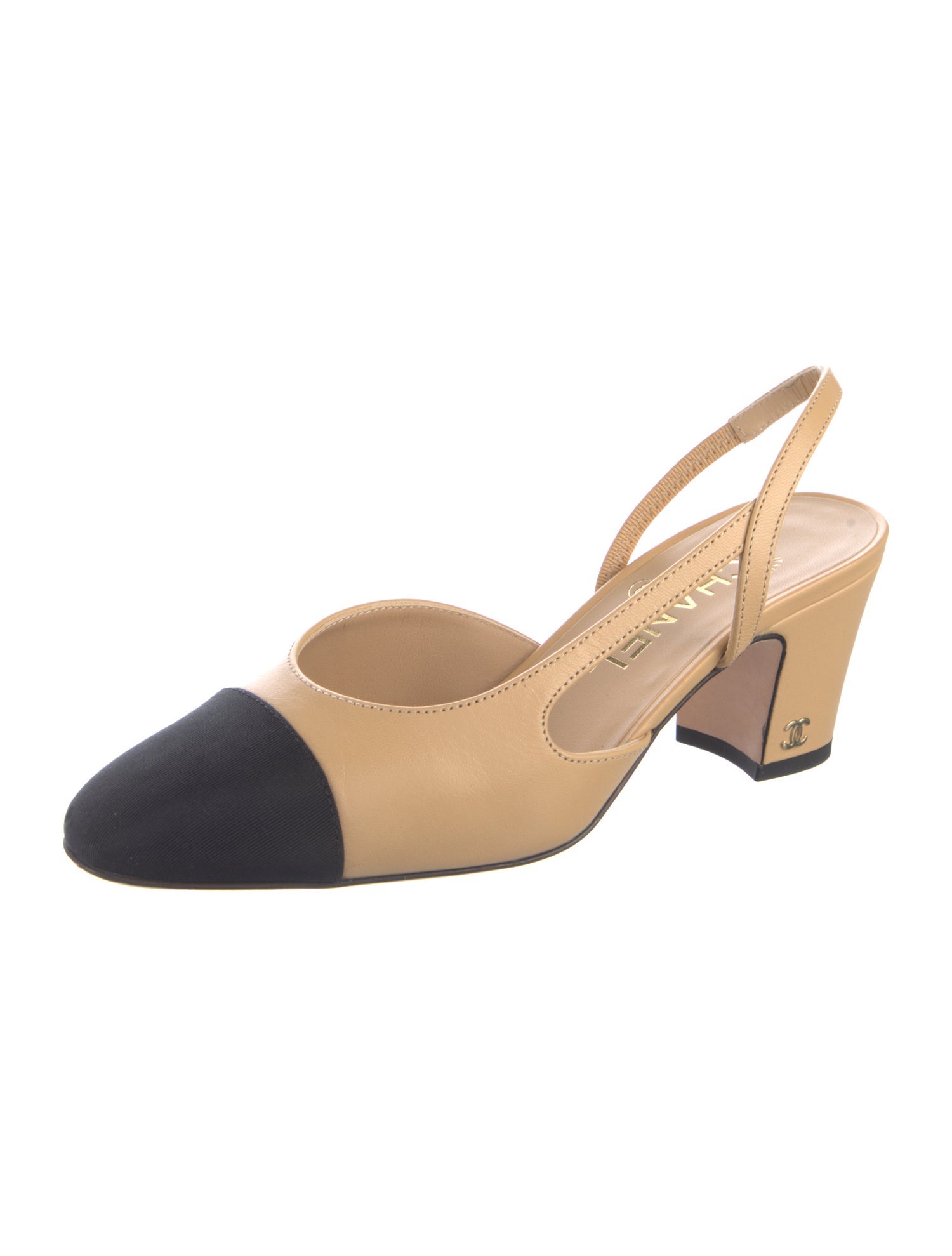 Chanel Interlocking CC Logo Goat Leather Slingback Pumps