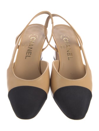 Chanel Interlocking CC Logo Goat Leather Slingback Pumps