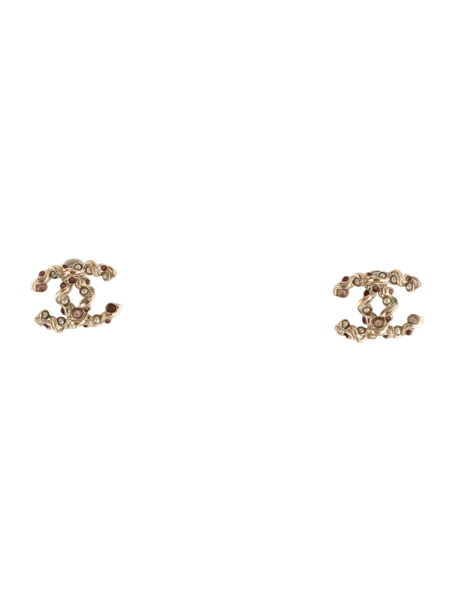 Chanel Faux Pearl & Resin CC Stud Earrings