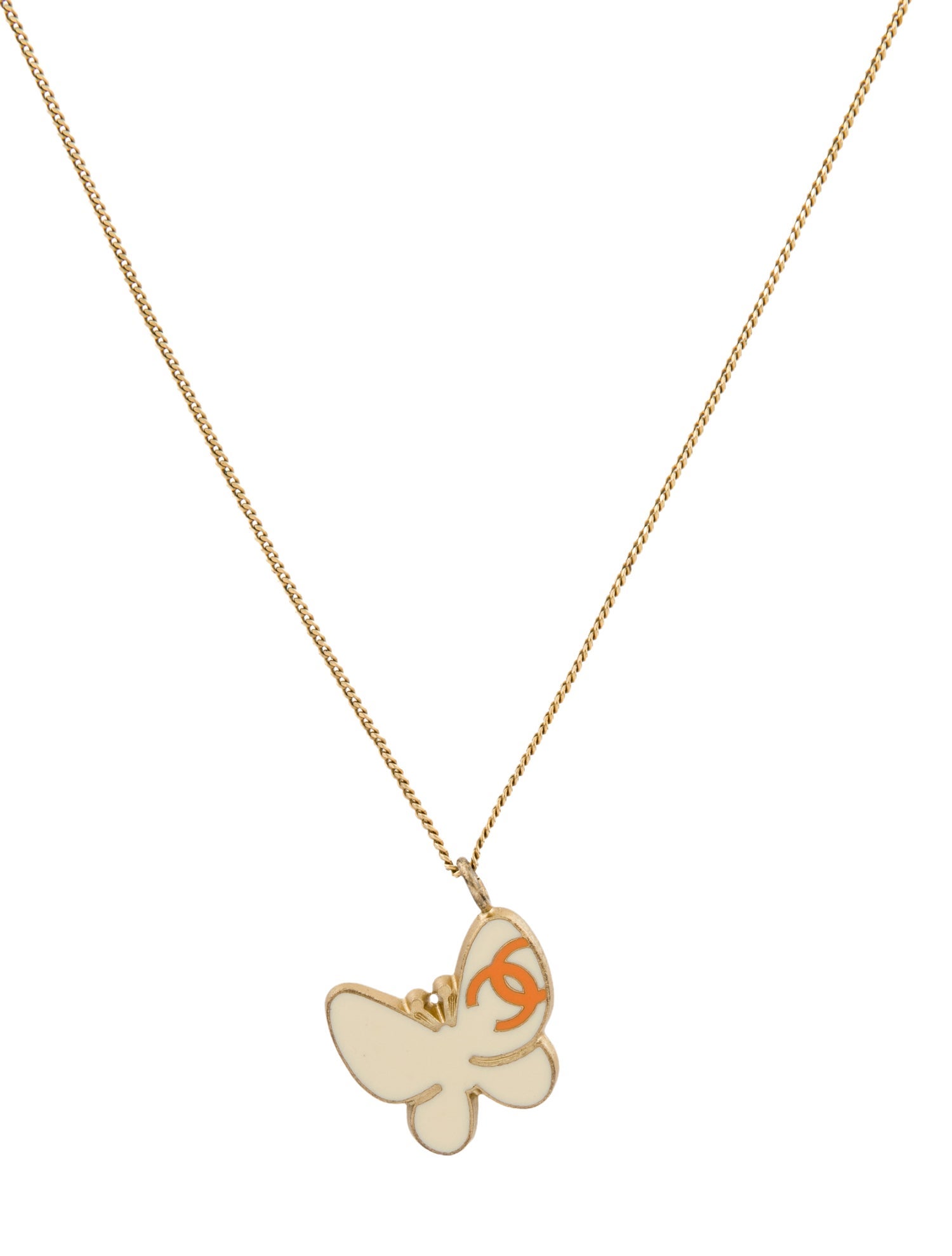 Chanel Enamel CC Butterfly Pendant Necklace