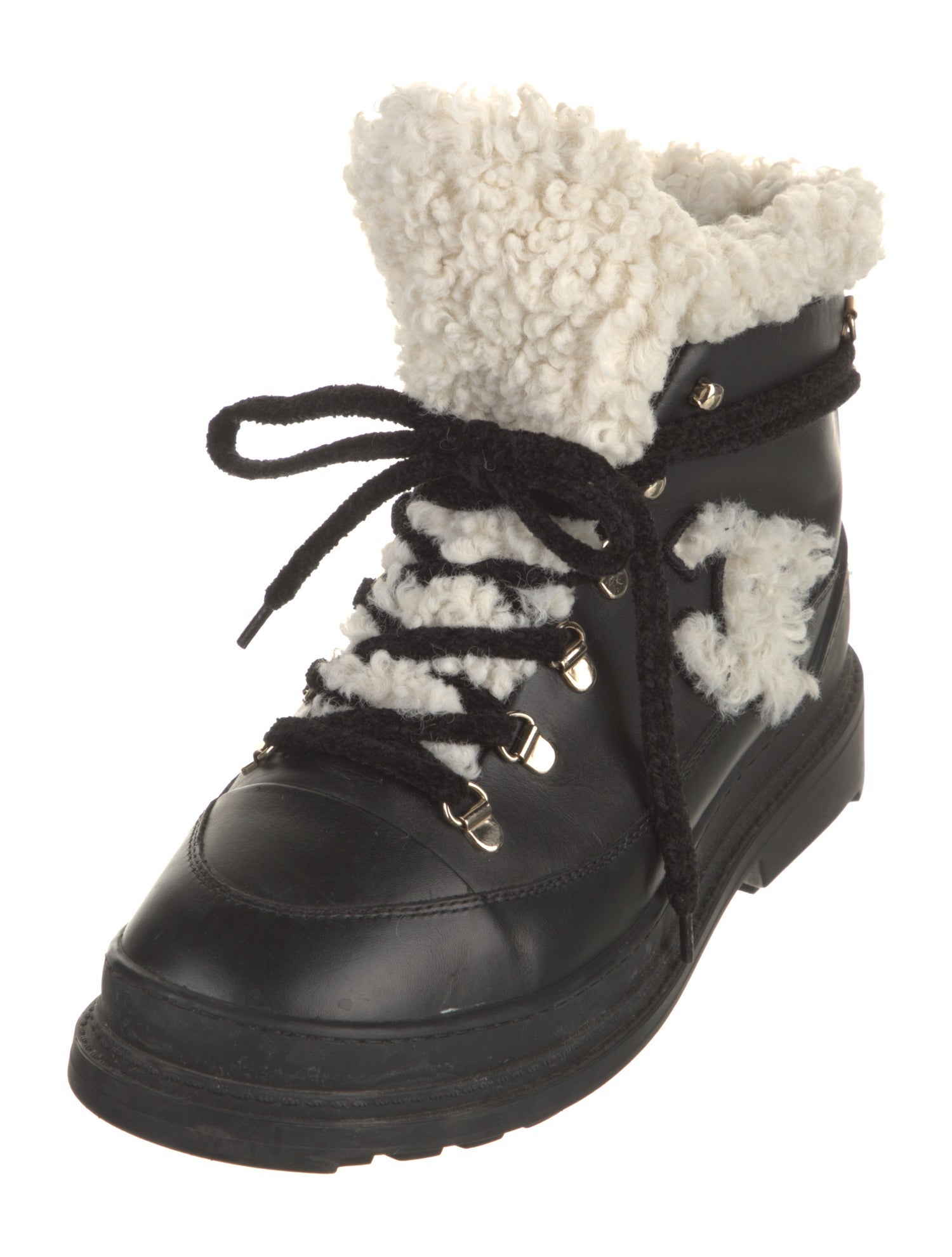 Chanel Interlocking CC Logo Leather Combat Boots