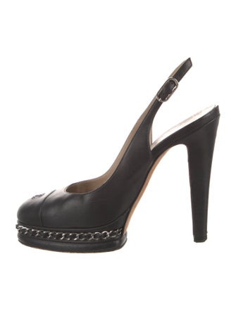 Chanel Interlocking CC Logo Leather Slingback Pumps