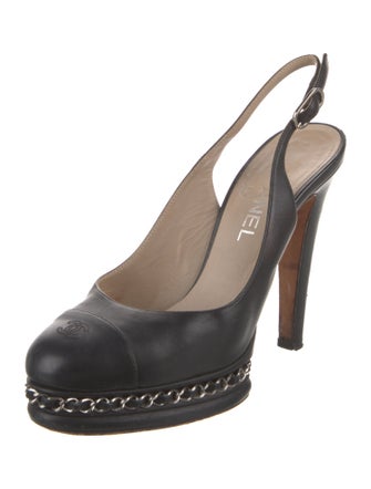 Chanel Interlocking CC Logo Leather Slingback Pumps