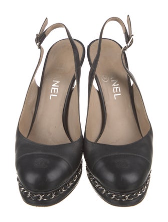 Chanel Interlocking CC Logo Leather Slingback Pumps
