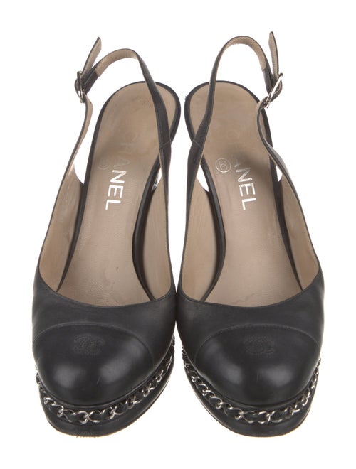 Chanel Interlocking CC Logo Leather Slingback Pumps