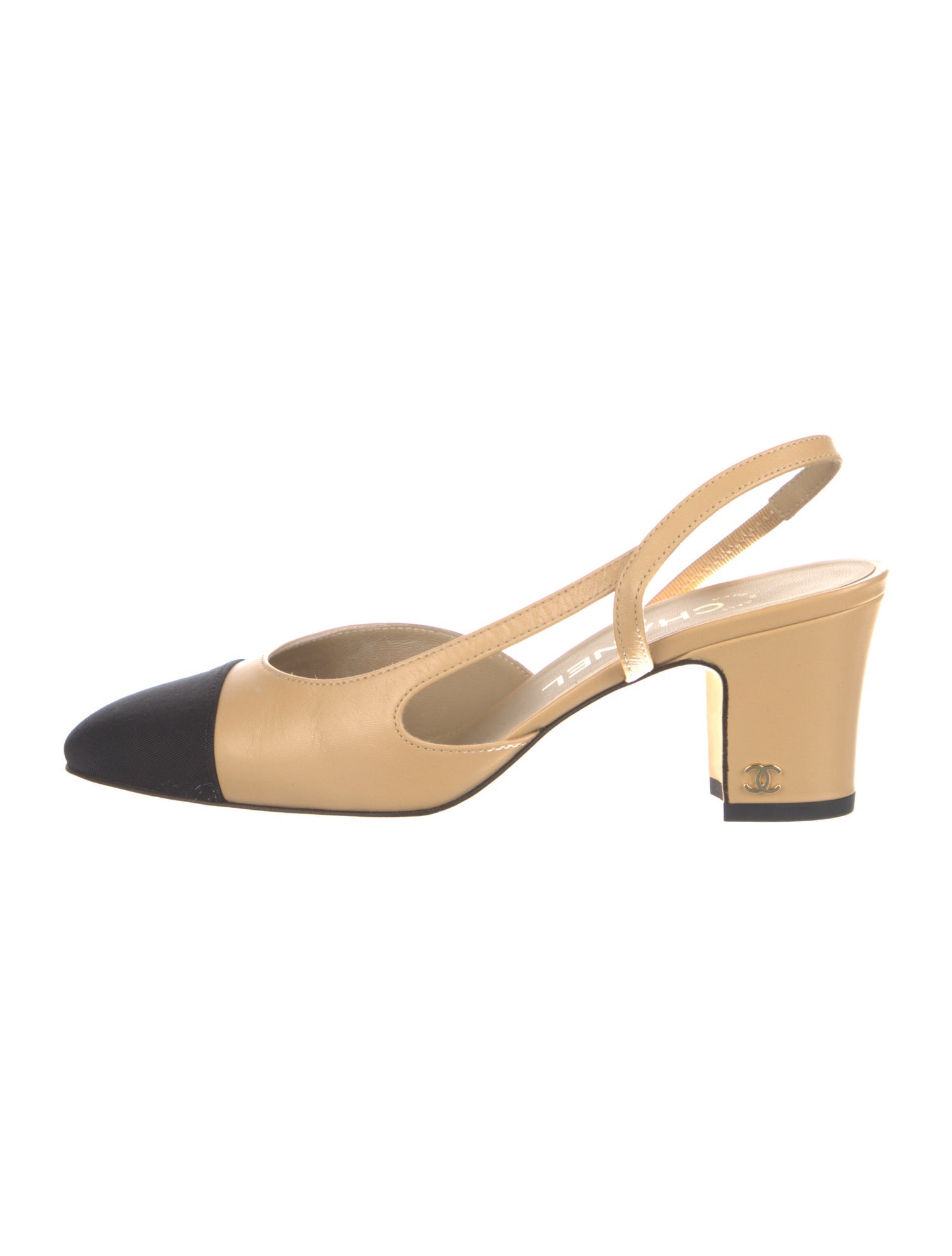 Chanel Interlocking CC Logo Leather Slingback Pumps