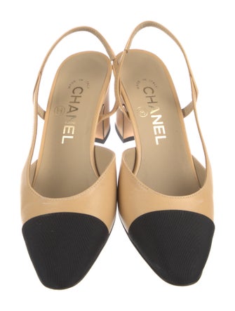 Chanel Interlocking CC Logo Leather Slingback Pumps