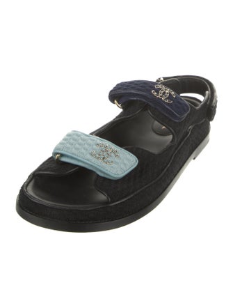 Chanel Interlocking CC Logo Chain-Link Accents Slingback Sandals