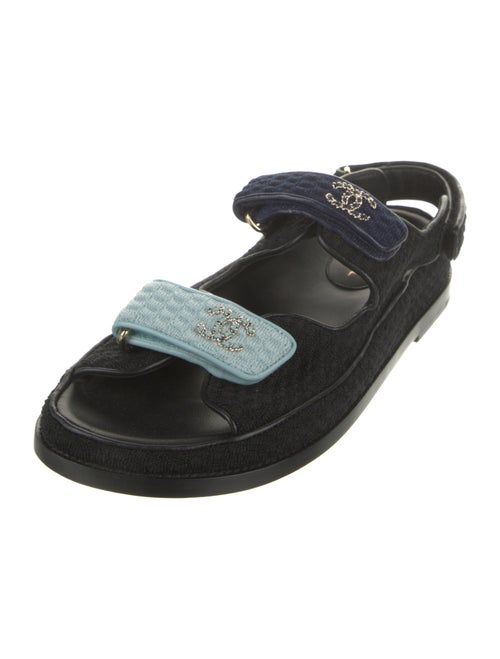 Chanel Interlocking CC Logo Chain-Link Accents Slingback Sandals