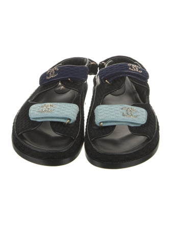 Chanel Interlocking CC Logo Chain-Link Accents Slingback Sandals