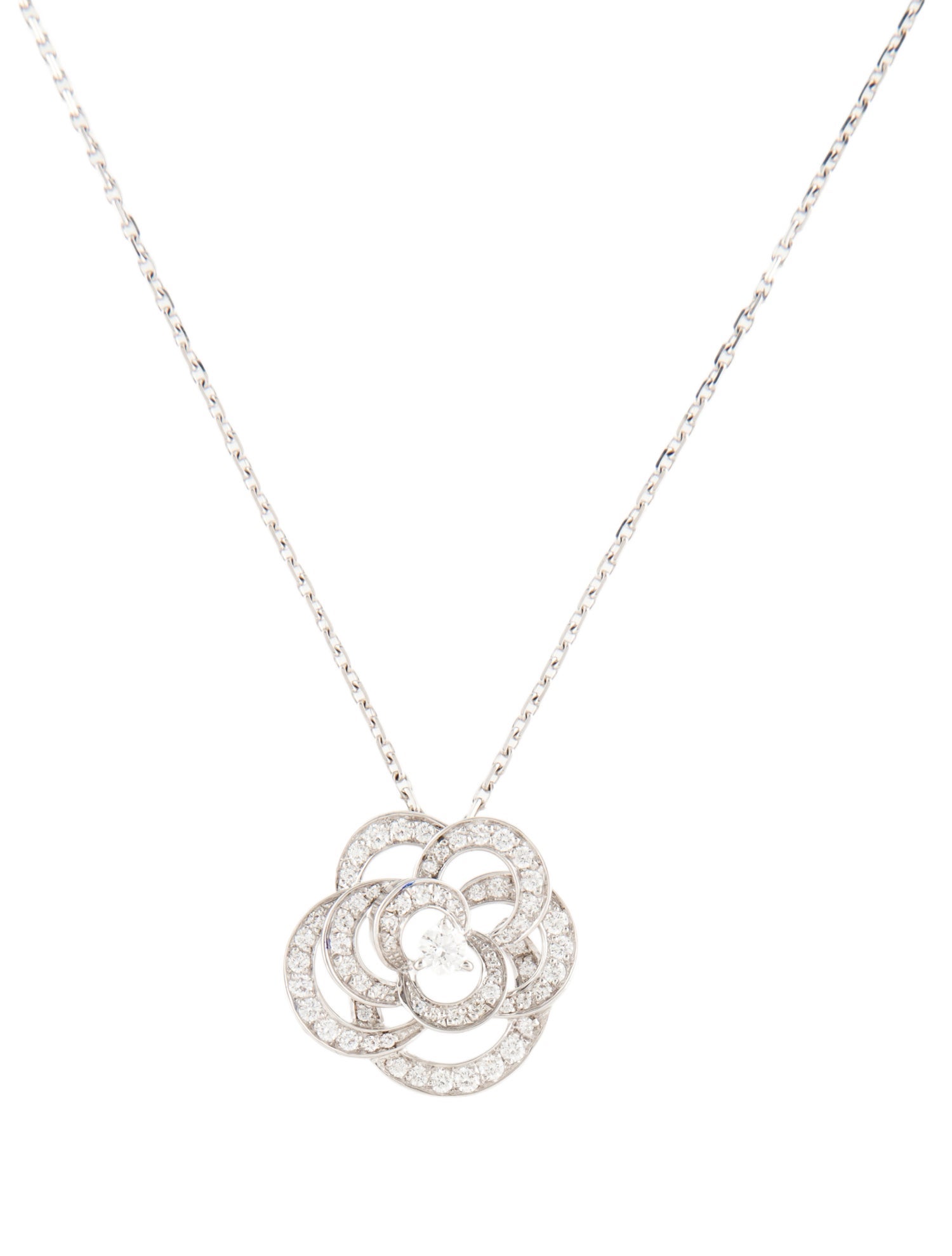 Chanel 18K Diamond Fil de Camélia Small Pendant w/Unbranded Necklace