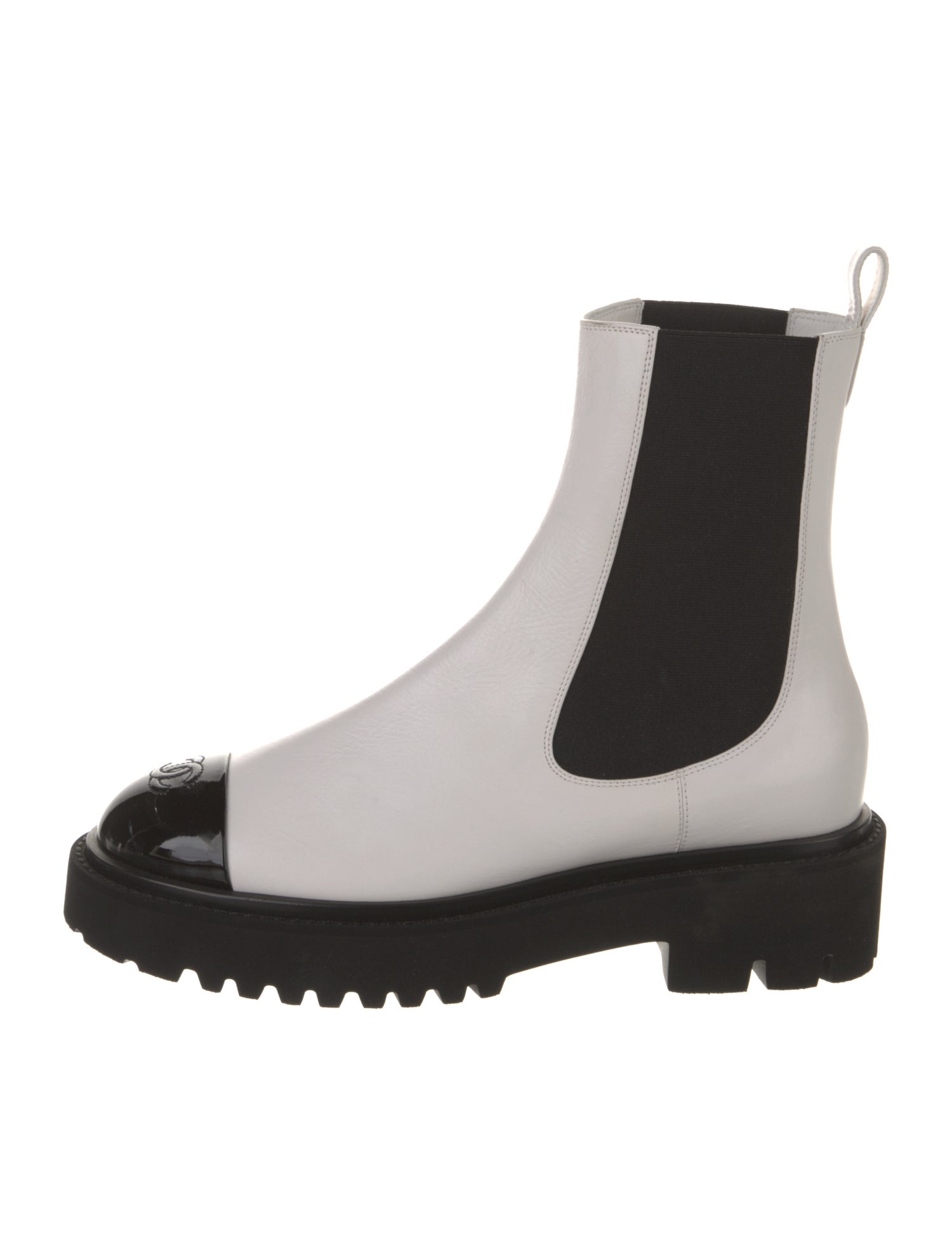 Chanel Interlocking CC Logo Leather Chelsea Boots
