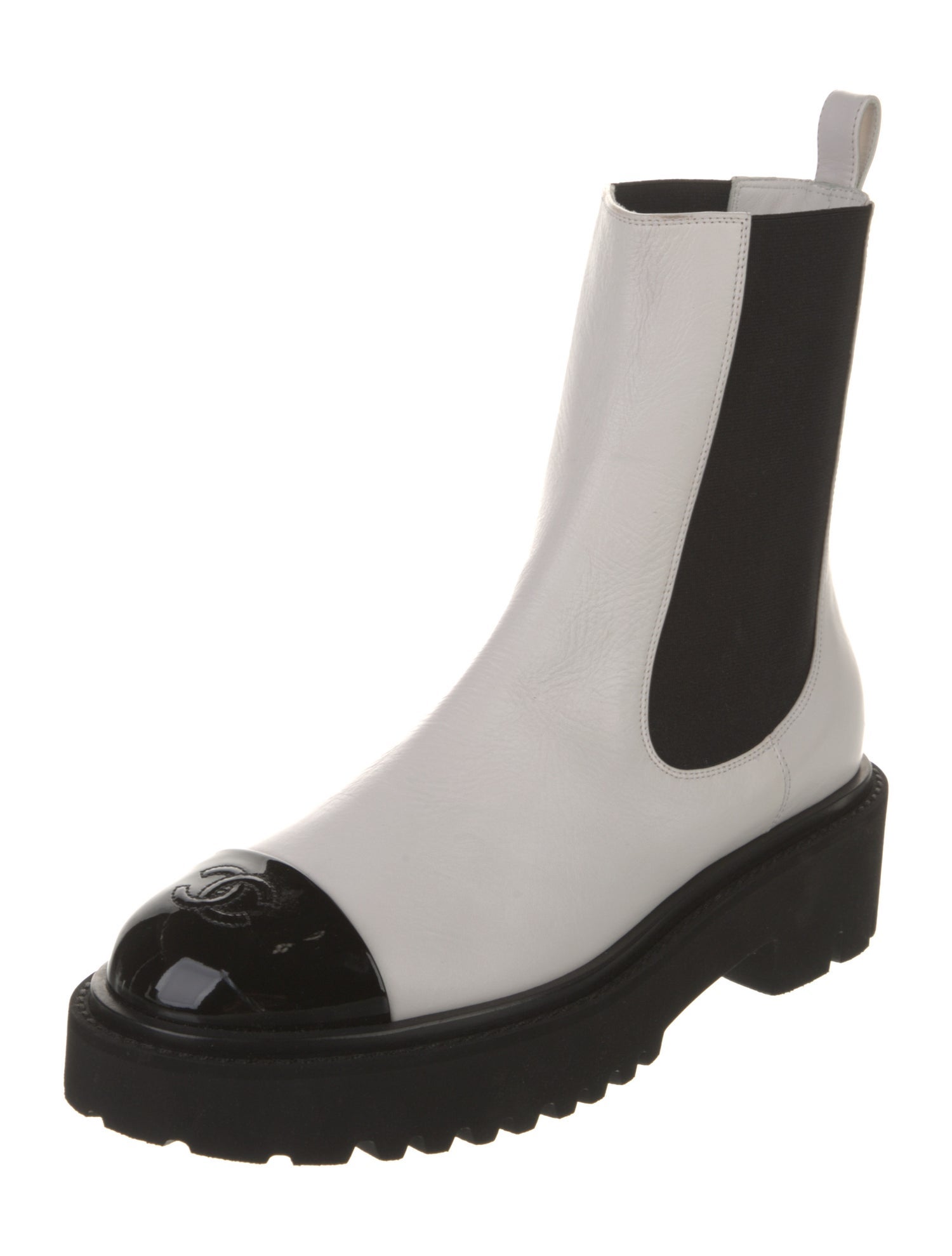 Chanel Interlocking CC Logo Leather Chelsea Boots