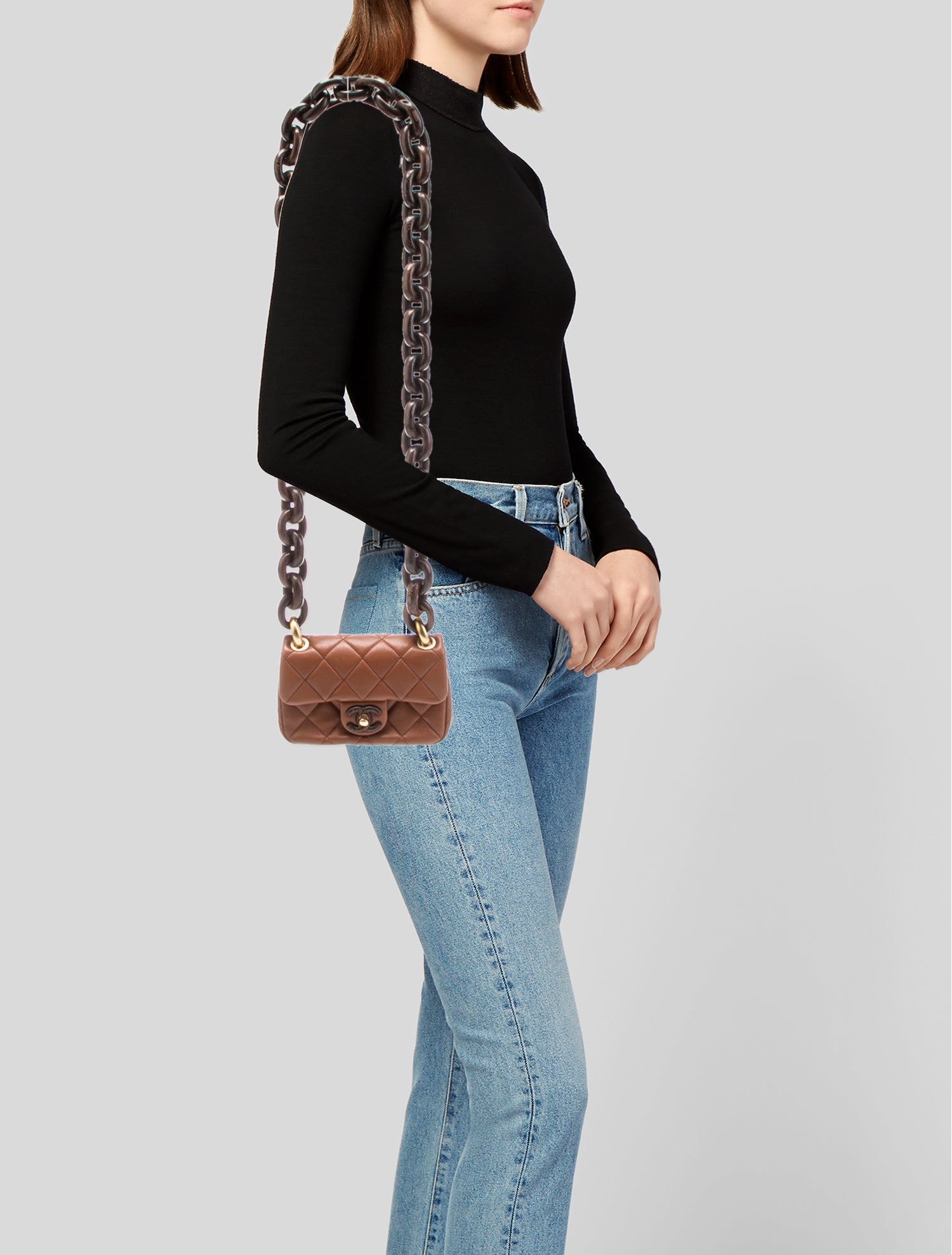 Chanel 2023 Quilted Lambskin Mini Wenge Wood Flap Bag