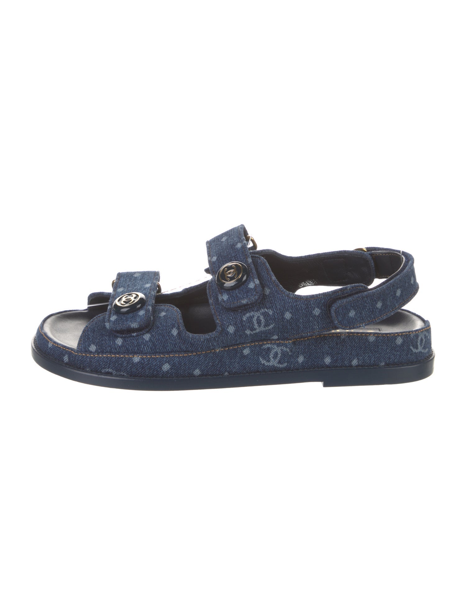 Chanel Interlocking CC Logo Denim Slingback Sandals