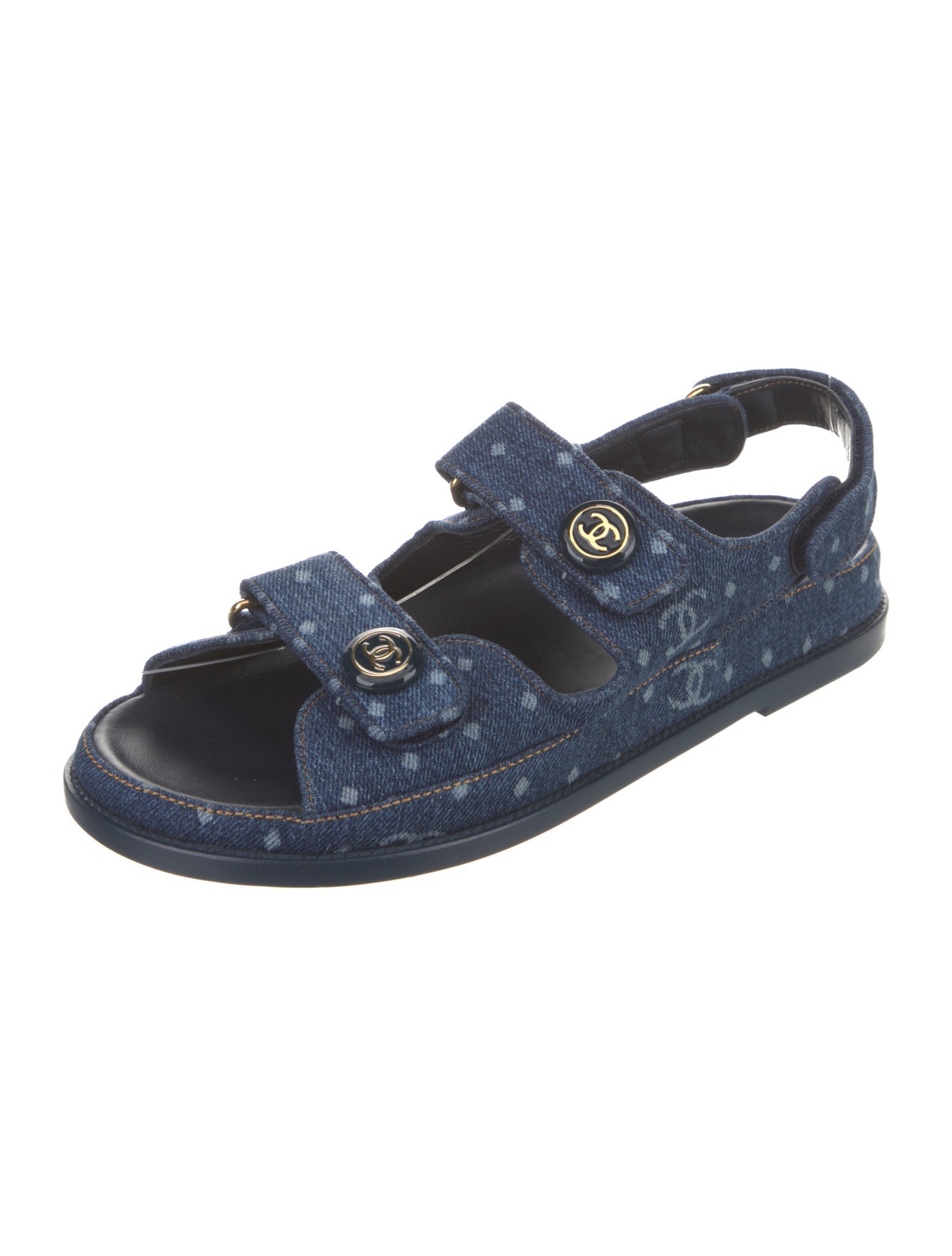 Chanel Interlocking CC Logo Denim Slingback Sandals