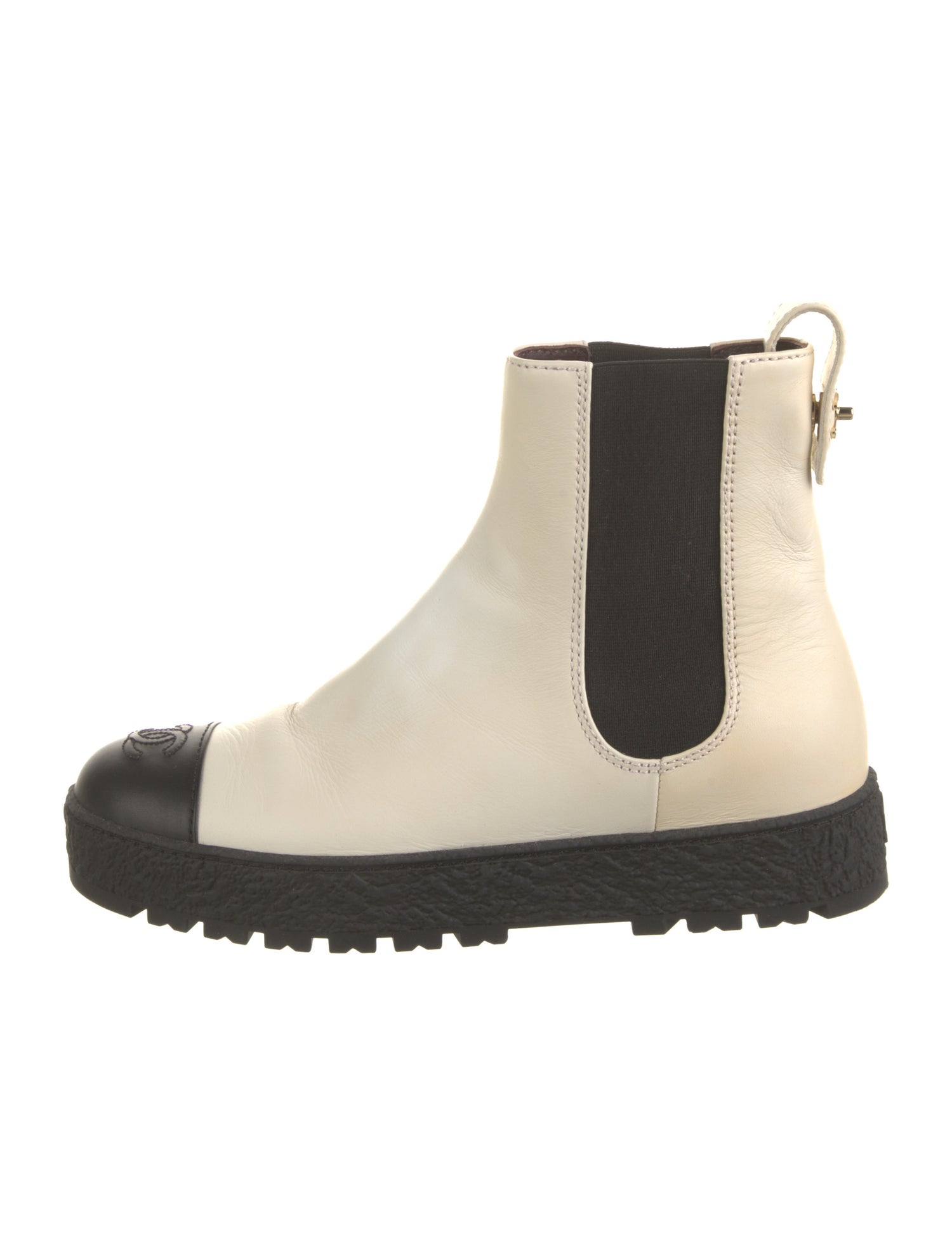 Chanel Interlocking CC Logo Leather Chelsea Boots
