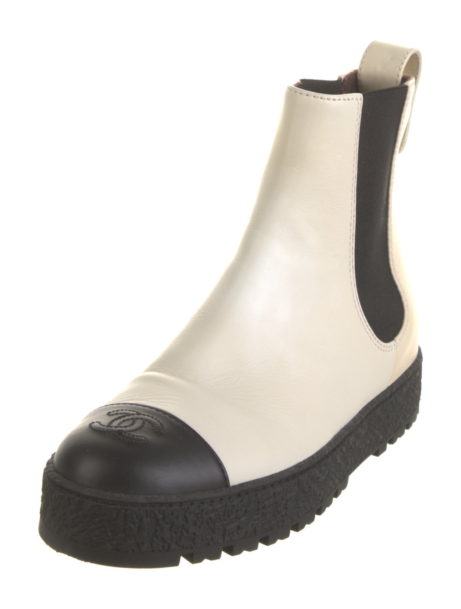 Chanel Interlocking CC Logo Leather Chelsea Boots