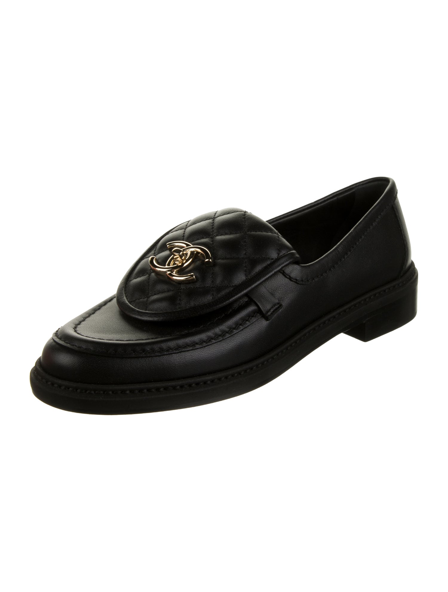 Chanel Interlocking CC Logo Leather Loafers