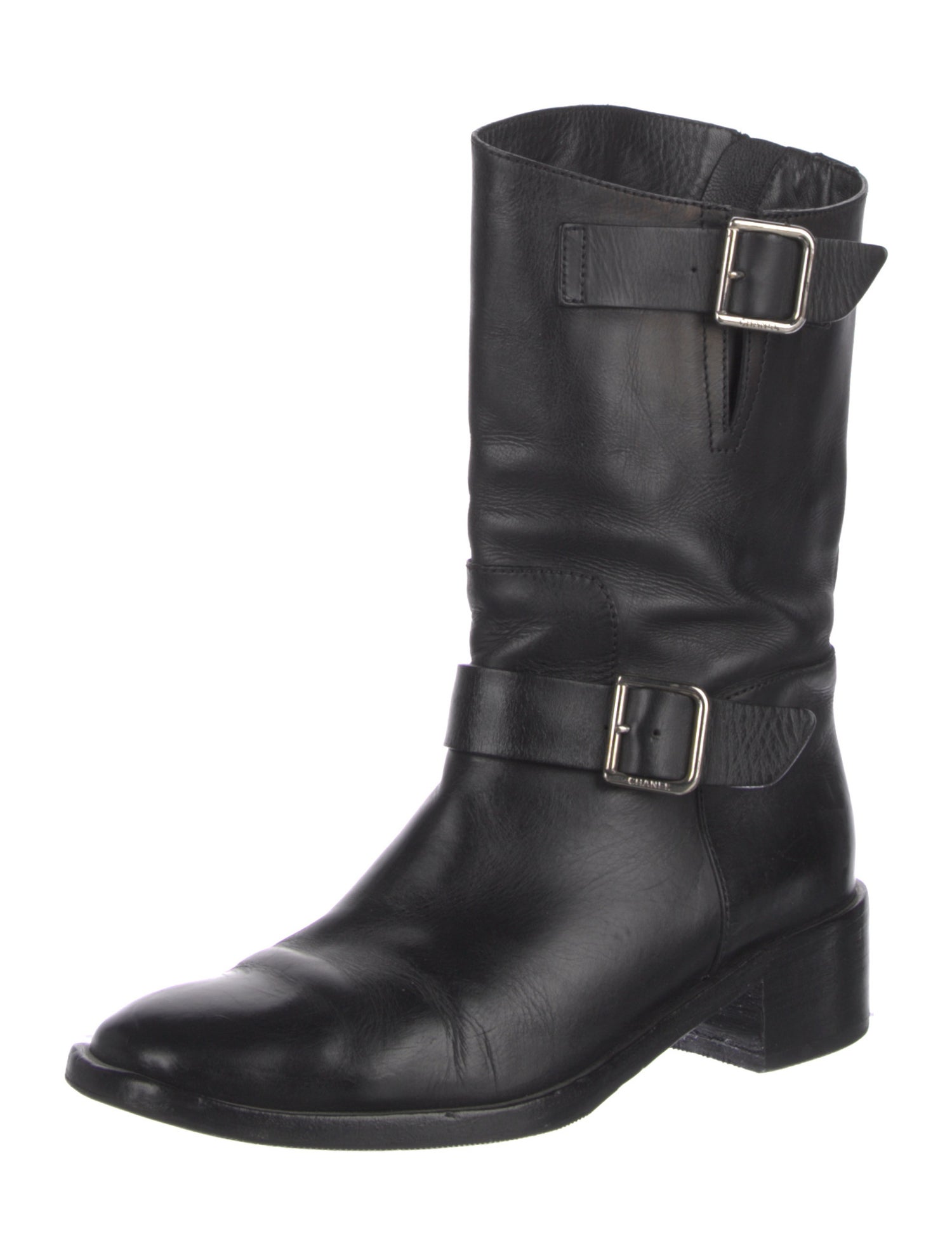 Chanel Interlocking CC Logo Leather Moto Boots